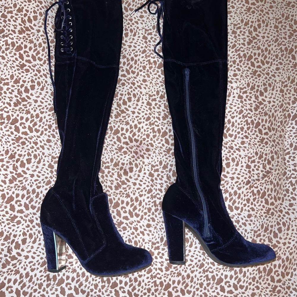 Chic Blue Velvet Over the Knee Boots
